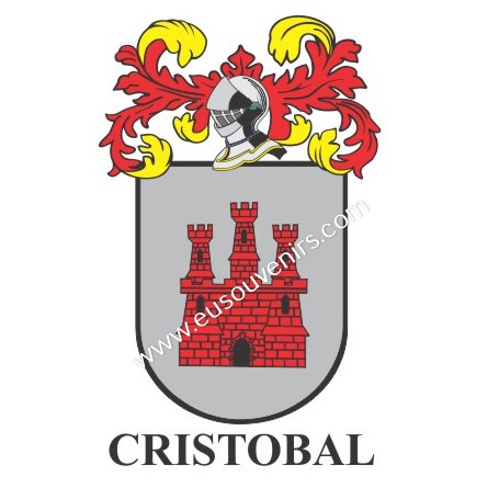 Heraldic keychain - CRISTOBAL - Personalized with surname, family crest and brief description of the genealogical origin.
