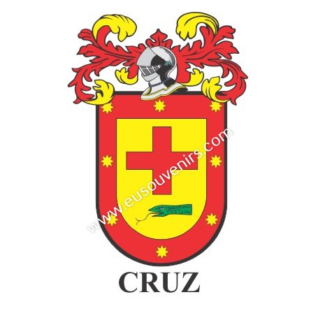 Heraldic keychain - CRUZ - Personalized with surname, family crest and brief description of the genealogical origin.