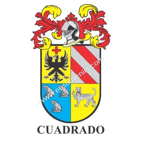 Porte-clés héraldique - CUADRADO - Personnalisé avec le nom, l'écusson de la famille et une brève description de l'origine généa