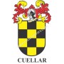 Llavero heráldico - CUELLAR - Personalizado con apellido, escudo de la familia y breve descripción del origen genealógico.