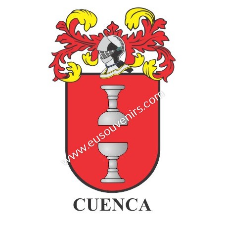 Porte-clés héraldique - CUENCA - Personnalisé avec le nom, l'écusson de la famille et une brève description de l'origine généalo