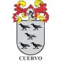 Llavero heráldico - CUERVO - Personalizado con apellido, escudo de la familia y breve descripción del origen genealógico.