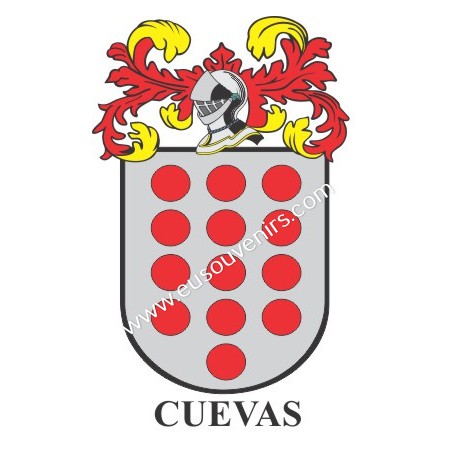 Porte-clés héraldique - CUEVAS - Personnalisé avec le nom, l'écusson de la famille et une brève description de l'origine généalo