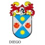 Heraldic keychain - DIEGO - Personalized with surname, family crest and brief description of the genealogical origin.