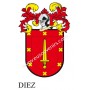 Llavero heráldico - DIEZ - Personalizado con apellido, escudo de la familia y breve descripción del origen genealógico.