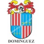 Llavero heráldico - DOMINGUEZ - Personalizado con apellido, escudo de la familia y breve descripción del origen genealógico.
