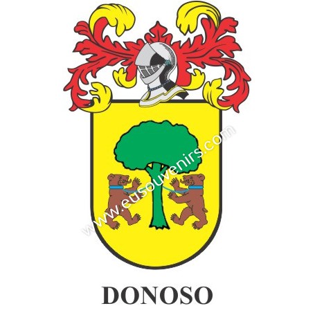 Porte-clés héraldique - DONOSO - Personnalisé avec le nom, l'écusson de la famille et une brève description de l'origine généalo