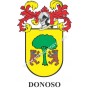 Llavero heráldico - DONOSO - Personalizado con apellido, escudo de la familia y breve descripción del origen genealógico.