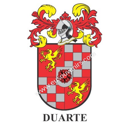 Porte-clés héraldique - DUARTE - Personnalisé avec le nom, l'écusson de la famille et une brève description de l'origine généalo