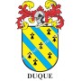 Llavero heráldico - DUQUE - Personalizado con apellido, escudo de la familia y breve descripción del origen genealógico.