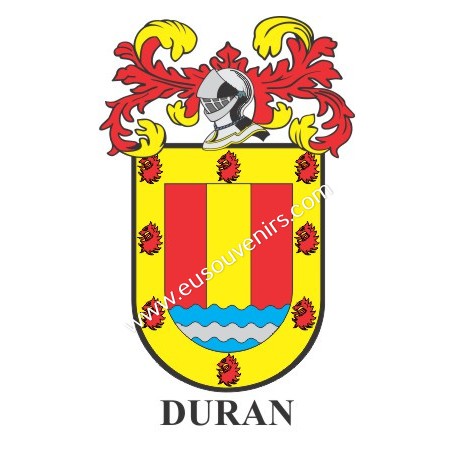 Porte-clés héraldique - DURAN - Personnalisé avec le nom, l'écusson de la famille et une brève description de l'origine généalog