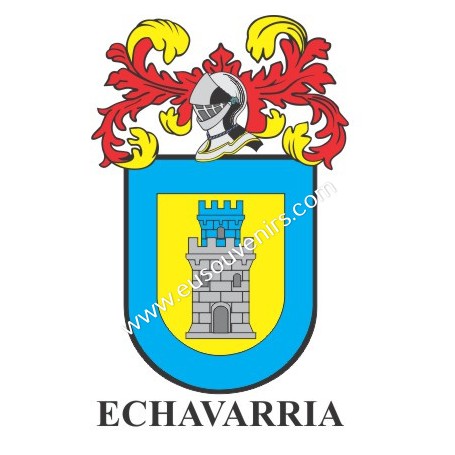 Heraldic keychain - ECHAVARRIA - Personalized with surname, family crest and brief description of the genealogical origin.