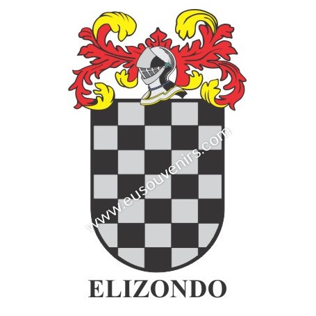 Llavero heráldico - ELIZONDO - Personalizado con apellido, escudo de la familia y breve descripción del origen genealógico.