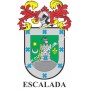 Llavero heráldico - ESCALADA - Personalizado con apellido, escudo de la familia y breve descripción del origen genealógico.
