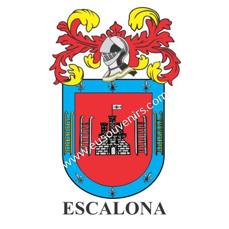 Llavero heráldico - ESCALONA - Personalizado con apellido, escudo de la familia y breve descripción del origen genealógico.