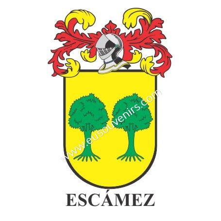 Porte-clés héraldique - ESCAMEZ - Personnalisé avec le nom, l'écusson de la famille et une brève description de l'origine généal