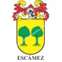 Llavero heráldico - ESCAMEZ - Personalizado con apellido, escudo de la familia y breve descripción del origen genealógico.