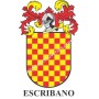 Heraldic keychain - ESCRIBANO - Personalized with surname, family crest and brief description of the genealogical origin.