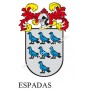 Llavero heráldico - ESPADAS - Personalizado con apellido, escudo de la familia y breve descripción del origen genealógico.