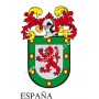Heraldic keychain - ESPAÑA - Personalized with surname, family crest and brief description of the genealogical origin.