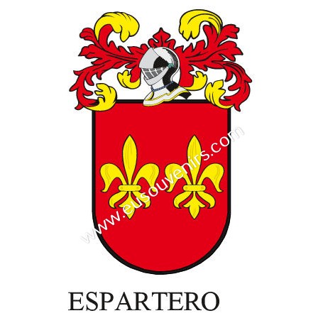 Porte-clés héraldique - ESPARTERO - Personnalisé avec le nom, l'écusson de la famille et une brève description de l'origine géné