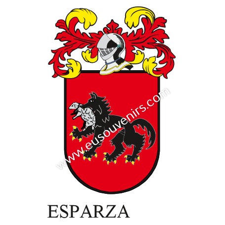Heraldic keychain - ESPARZA - Personalized with surname, family crest and brief description of the genealogical origin.