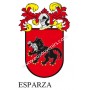 Heraldic keychain - ESPARZA - Personalized with surname, family crest and brief description of the genealogical origin.