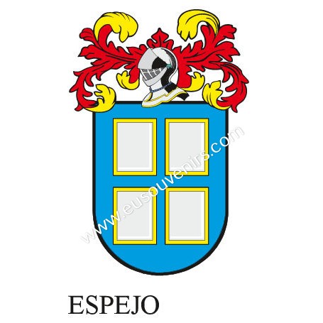 Porte-clés héraldique - ESPEJO - Personnalisé avec le nom, l'écusson de la famille et une brève description de l'origine généalo