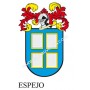 Llavero heráldico - ESPEJO - Personalizado con apellido, escudo de la familia y breve descripción del origen genealógico.