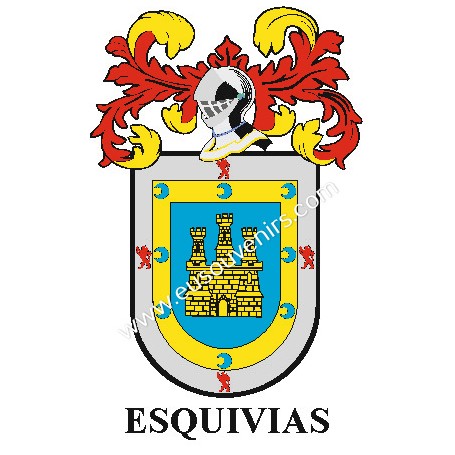 Heraldic keychain - ESQUIVIAS - Personalized with surname, family crest and brief description of the genealogical origin.