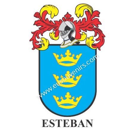 Porte-clés héraldique - ESTEBAN - Personnalisé avec le nom, l'écusson de la famille et une brève description de l'origine généal