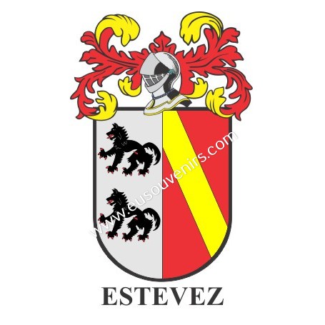 Llavero heráldico - ESTEVEZ - Personalizado con apellido, escudo de la familia y breve descripción del origen genealógico.