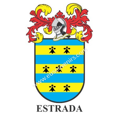 Heraldic keychain - ESTRADA - Personalized with surname, family crest and brief description of the genealogical origin.