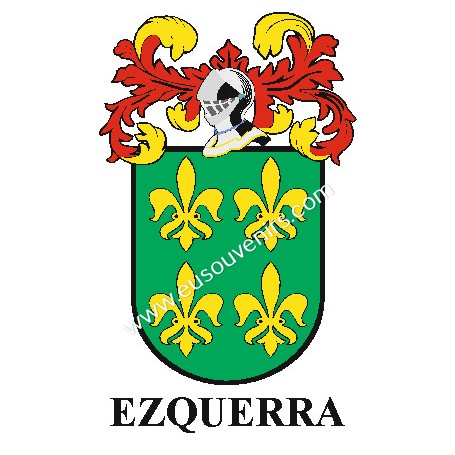 Heraldic keychain - EZQUERRA - Personalized with surname, family crest and brief description of the genealogical origin.
