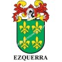 Llavero heráldico - EZQUERRA - Personalizado con apellido, escudo de la familia y breve descripción del origen genealógico.