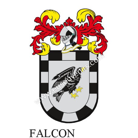 Porte-clés héraldique - FALCON - Personnalisé avec le nom, l'écusson de la famille et une brève description de l'origine généalo