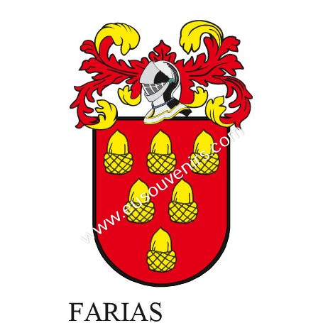Llavero heráldico - FARIAS - Personalizado con apellido, escudo de la familia y breve descripción del origen genealógico.