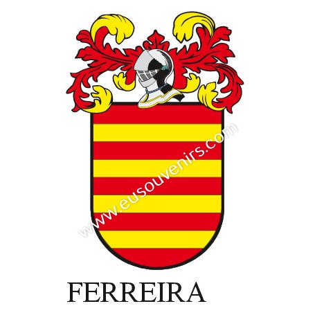Heraldic keychain - FERREIRA - Personalized with surname, family crest and brief description of the genealogical origin.