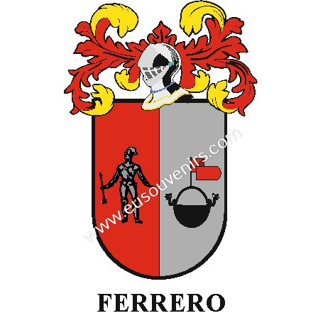 Llavero heráldico - FERRERO - Personalizado con apellido, escudo de la familia y breve descripción del origen genealógico.