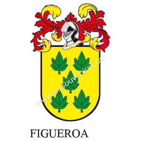 Llavero heráldico - FIGUEROA - Personalizado con apellido, escudo de la familia y breve descripción del origen genealógico.