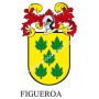 Llavero heráldico - FIGUEROA - Personalizado con apellido, escudo de la familia y breve descripción del origen genealógico.