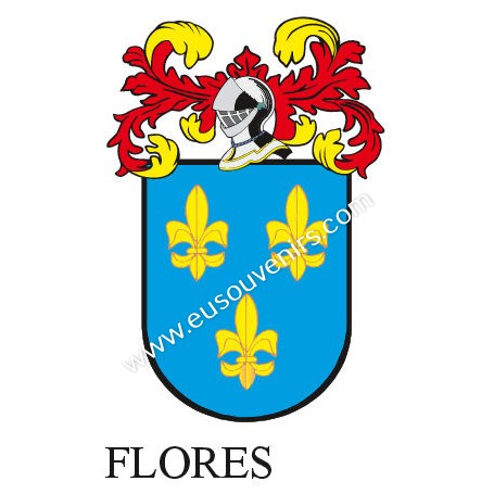 Porte-clés héraldique - FLORES - Personnalisé avec le nom, l'écusson de la famille et une brève description de l'origine généalo
