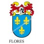 Llavero heráldico - FLORES - Personalizado con apellido, escudo de la familia y breve descripción del origen genealógico.