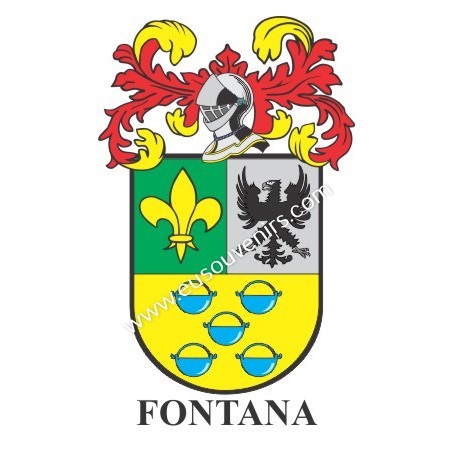 Heraldic keychain - FONTANA - Personalized with surname, family crest and brief description of the genealogical origin.