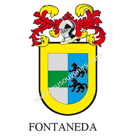 Heraldic keychain - FONTANEDA - Personalized with surname, family crest and brief description of the genealogical origin.