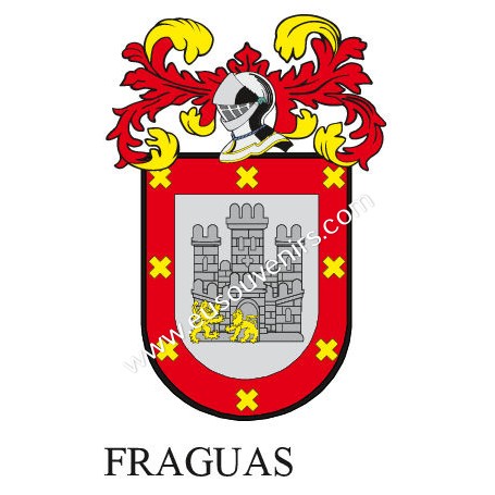Llavero heráldico - FRAGUAS - Personalizado con apellido, escudo de la familia y breve descripción del origen genealógico.