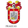 Heraldic keychain - FRAGUAS - Personalized with surname, family crest and brief description of the genealogical origin.