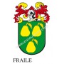 Heraldic keychain - FRAILE - Personalized with surname, family crest and brief description of the genealogical origin.