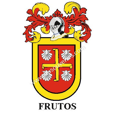 Porte-clés héraldique - FRUTOS - Personnalisé avec le nom, l'écusson de la famille et une brève description de l'origine généalo