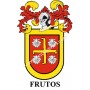 Llavero heráldico - FRUTOS - Personalizado con apellido, escudo de la familia y breve descripción del origen genealógico.